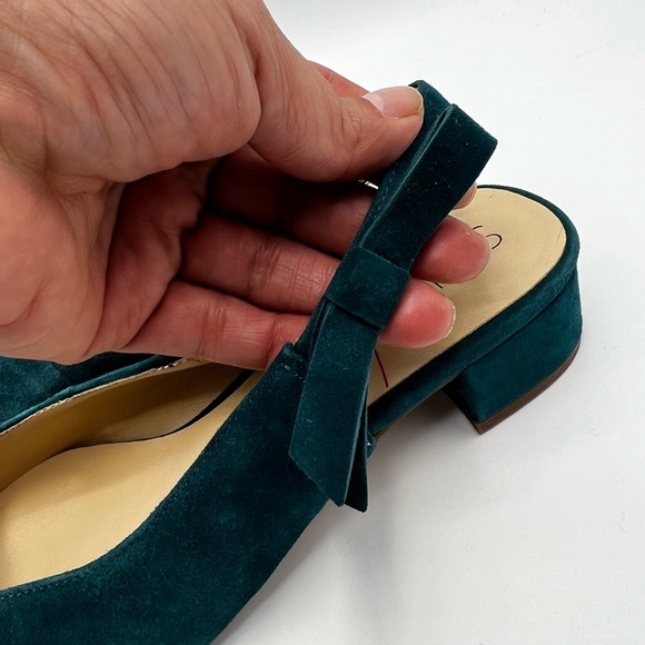 Sole Society Women’s Suede Blue Pointed Toe Sling Back Low Block Heel Shoes 6.5M - Picture 3 of 9